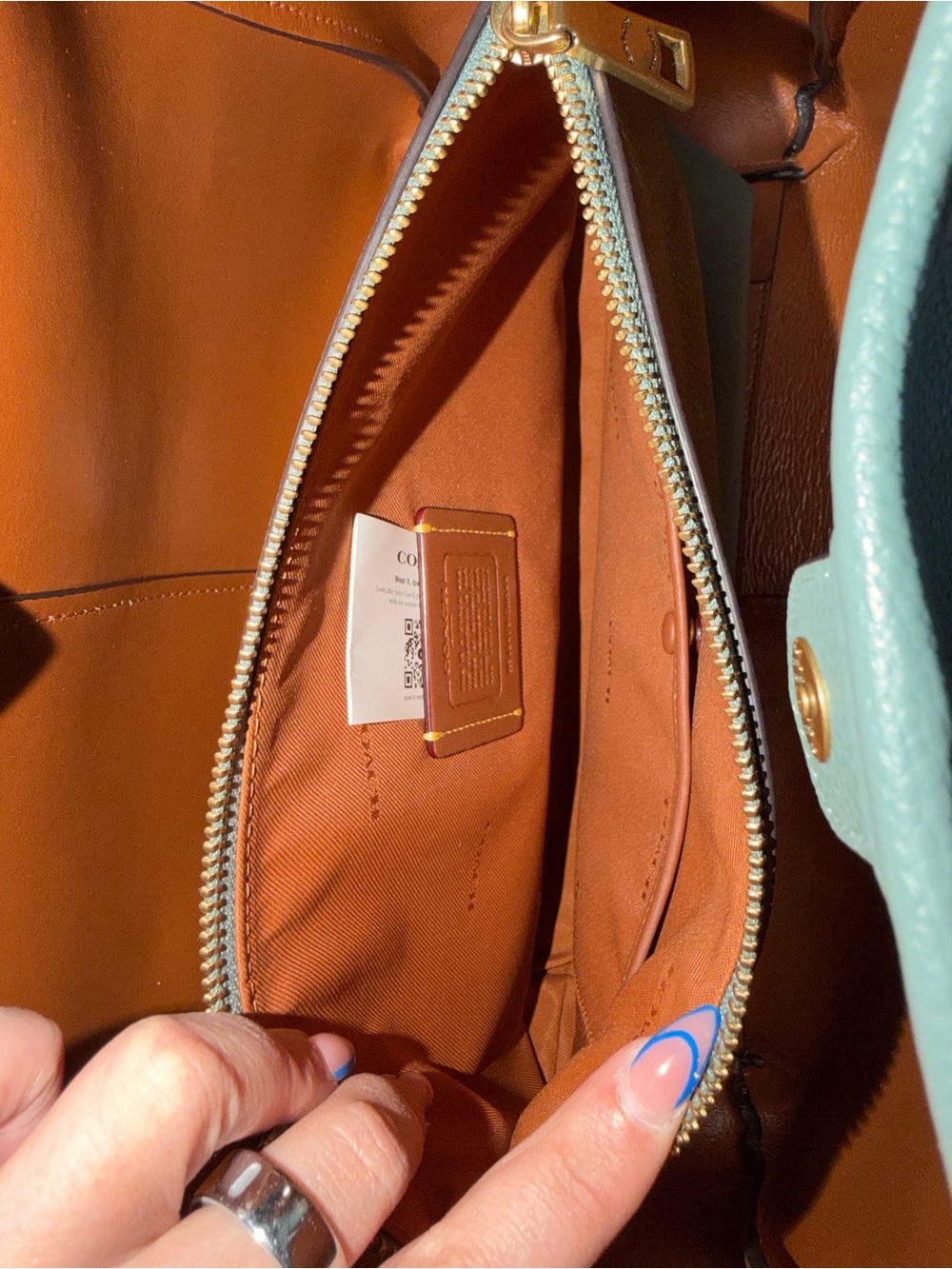 Coach Large Lana Pebbled Leather Shoulder Bag in Sage Green with Gold Accent - Picture 4 of 7